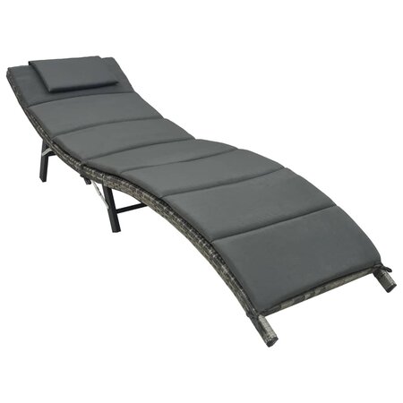 vidaXL Chaise longue pliable avec coussin Résine tressée Gris