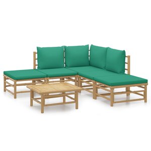 vidaXL Salon de jardin 6 Pièces avec coussins vert bambou