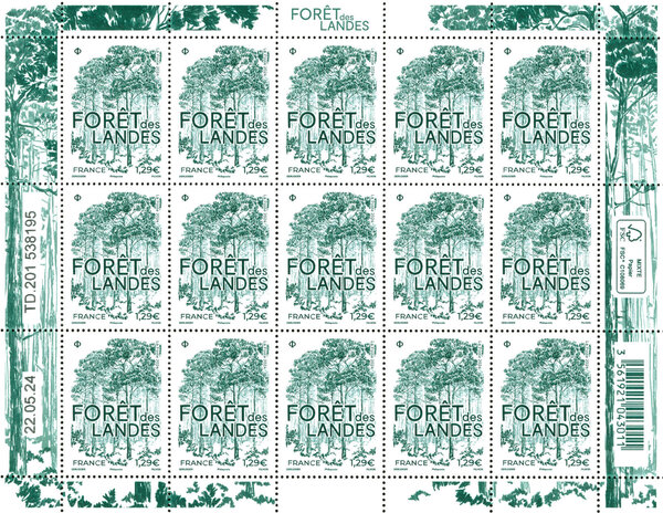 Feuille de 15 timbres - Forêt des Landes - Lettre verte
