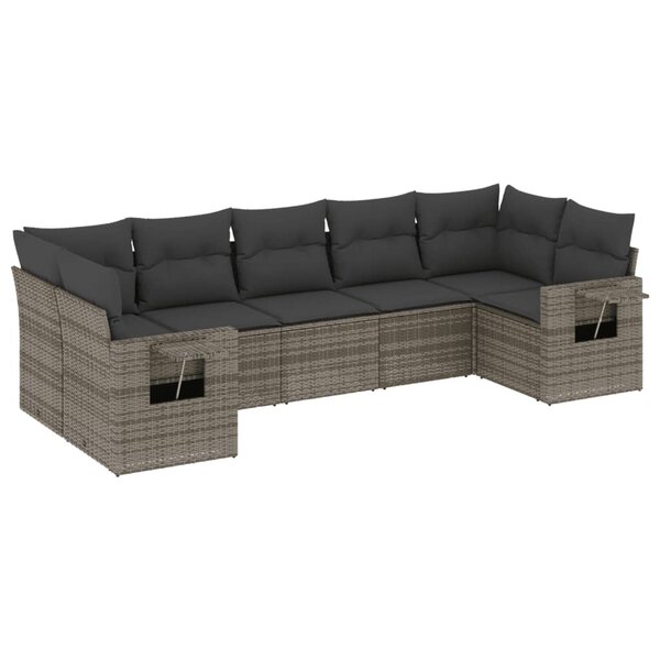 vidaXL Salon de jardin avec coussins 7 Pièces gris résine tressée