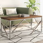 vidaXL Table basse argenté inox et bois de mélèze massif
