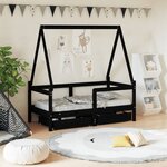 vidaXL Cadre de lit enfant avec tiroirs noir 70x140 cm bois pin massif