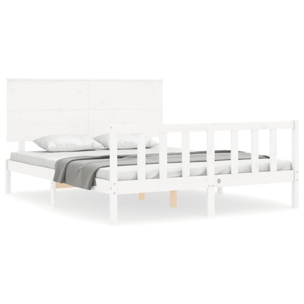 vidaXL Cadre de lit avec tête de lit blanc King Size bois massif
