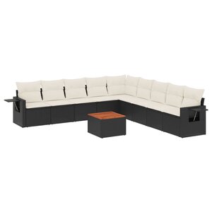 vidaXL Salon de jardin 10 Pièces avec coussins noir résine tressée