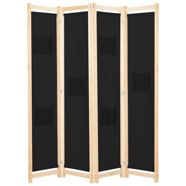 vidaXL Cloison de séparation 4 panneaux Noir 160x170x4 cm Tissu