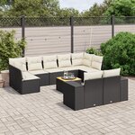 vidaXL Salon de jardin 10 Pièces avec coussins noir résine tressée