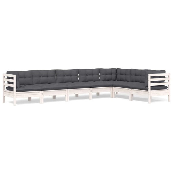 vidaXL Salon de jardin 7 Pièces avec coussins blanc bois de pin massif