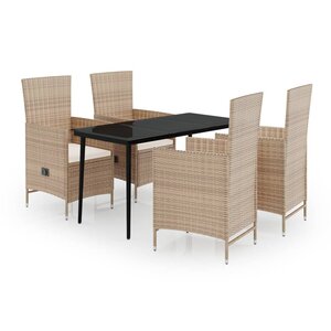 vidaXL Ensemble à manger de jardin avec coussins 5 Pièces Beige