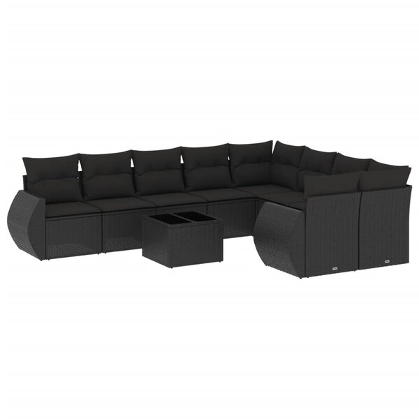 vidaXL Salon de jardin 10 Pièces avec coussins noir résine tressée