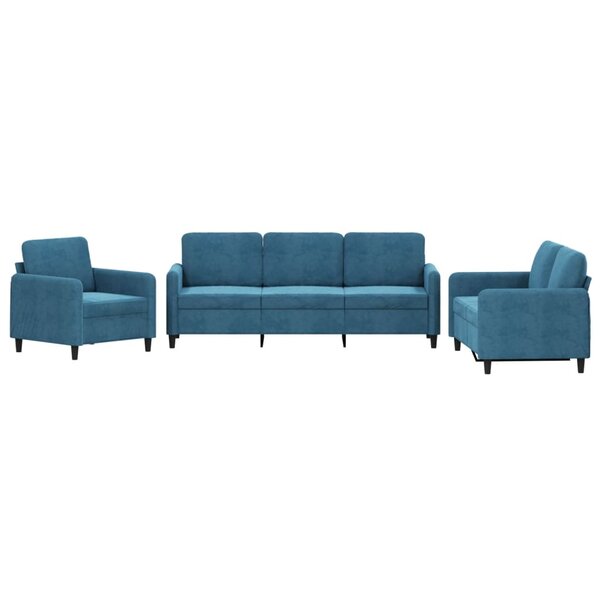 vidaXL Ensemble de canapés 3 Pièces bleu velours
