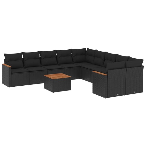 vidaXL Salon de jardin 11 Pièces avec coussins noir résine tressée