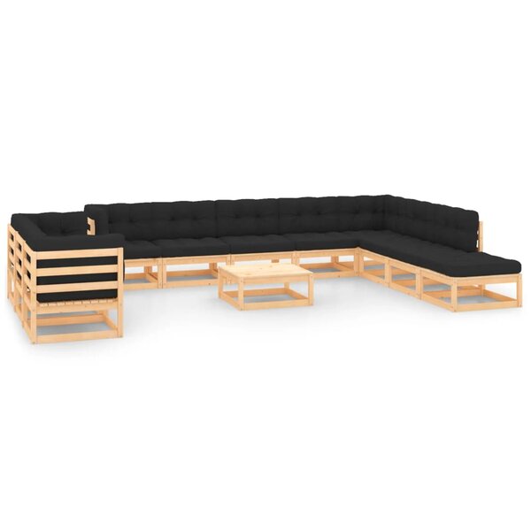 vidaXL Salon de jardin 12 Pièces avec coussins anthracite Pin massif