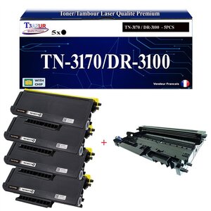 Kit Tambour + 4 Toners compatibles avec Brother TN3170 DR3100 pour Brother MFC-8460 MFC-8460N MFC-8860DN MFC-8870DW Noir