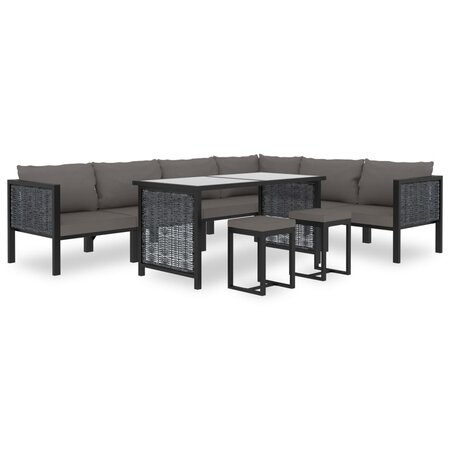 vidaXL Salon de jardin 9 Pièces avec coussins Résine tressée Anthracite