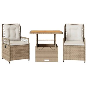 vidaXL Ensemble à manger de jardin et coussins 3 Pièces Beige poly rotin