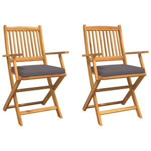 vidaXL Chaise pliante 2 Pièces Gris 49 x 57.5 x 92cm Bois d'acacia massif
