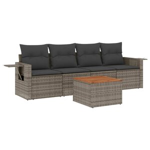 vidaXL Salon de jardin 5 Pièces avec coussins gris résine tressée