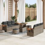 Ensemble de canapé de jardin 9 pièces avec coussins en gris poly rattan acacia