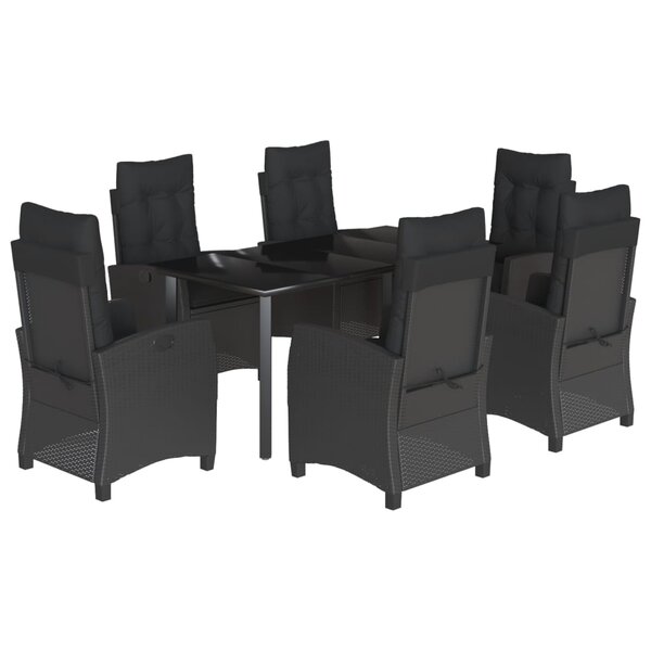 vidaXL Ensemble à manger de jardin coussins 7Pièces Noir Résine tressée