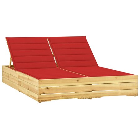 vidaXL Chaise longue double et coussins rouge Bois de pin imprégné