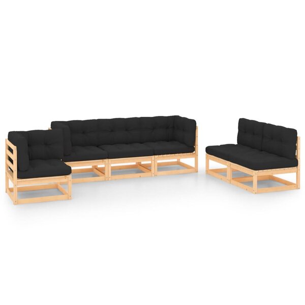 vidaXL Salon de jardin 6 Pièces avec coussins Bois de pin massif