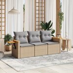 vidaXL Salon de jardin avec coussins 3 Pièces beige résine tressée