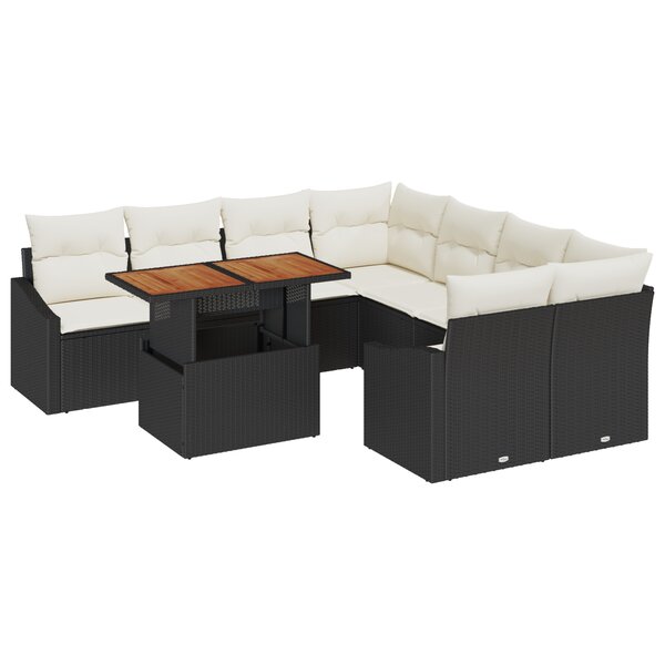 vidaXL Ensemble de canapé de jardin 9 pièces avec coussins en poly rotin noir