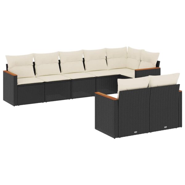 vidaXL Salon de jardin 8 Pièces avec coussins noir résine tressée