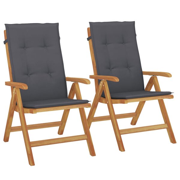 vidaXL Chaises de jardin inclinables lot de 2 et coussins teck massif