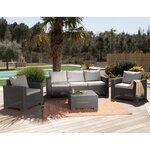 Salon de jardin imitation résine tressée et table basse 5 personnes - Beige