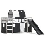 vidaXL Lit superposé avec toboggan et rideaux blanc et noir 90x200 cm