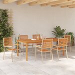 Ensemble de Salle à Manger de Jardin vidaXL 7 Pièces Beige Poly Rattan Acacia