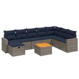 vidaXL Salon de jardin 9 Pièces avec coussins gris résine tressée