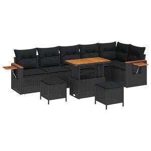 vidaXL Ensemble de canapé de jardin avec coussin 9 Pièces Noir