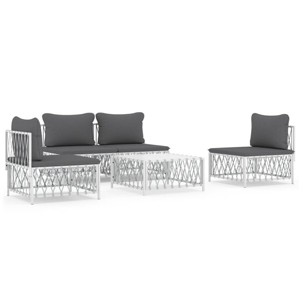 vidaXL Salon de jardin avec coussins 5 Pièces blanc acier
