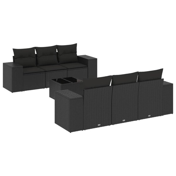 vidaXL Salon de jardin 7 Pièces avec coussins noir résine tressée