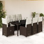 vidaXL Ensemble de bistro de jardin 9 Pièces coussins marron poly rotin