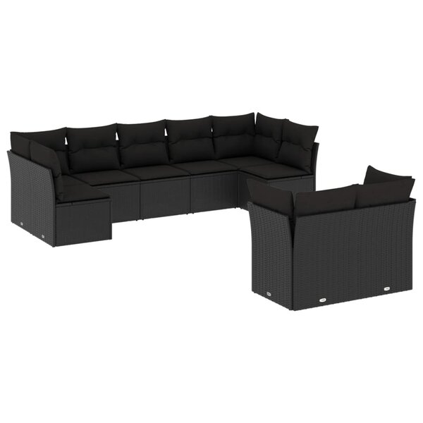 vidaXL Salon de jardin 9 Pièces avec coussins noir résine tressée