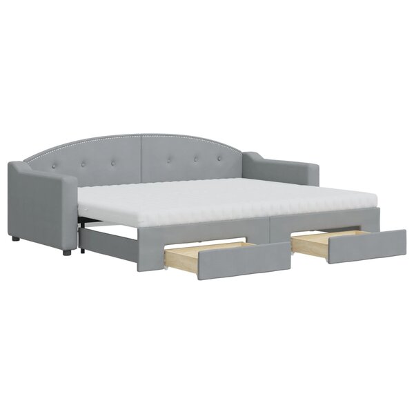 vidaXL Lit de jour avec gigogne et tiroirs gris clair 80x200 cm tissu