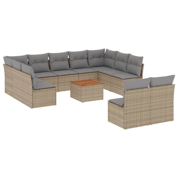 vidaXL Salon de jardin avec coussins 12 Pièces beige résine tressée