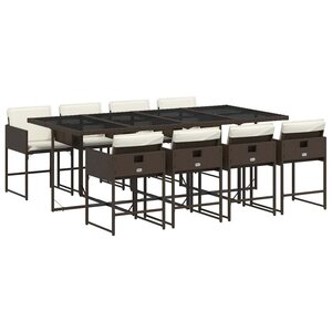 vidaXL Ensemble à manger de jardin et coussins 9 Pièces marron poly rotin