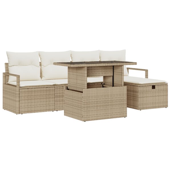 Ensemble de canapés de jardin 6 pièces vidaXL avec coussins en poly rattan beige