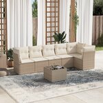 vidaXL Salon de jardin avec coussins 7 Pièces beige résine tressée