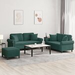 vidaXL Ensemble de canapés 3 Pièces avec coussins vert foncé velours