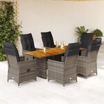 vidaXL Ensemble à manger de jardin et coussins 7 Pièces gris rotin