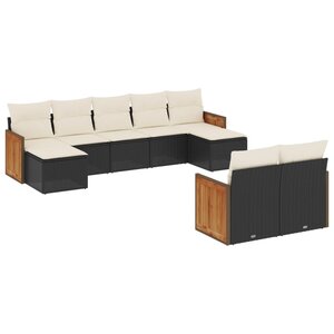 vidaXL Salon de jardin 9 Pièces avec coussins noir résine tressée
