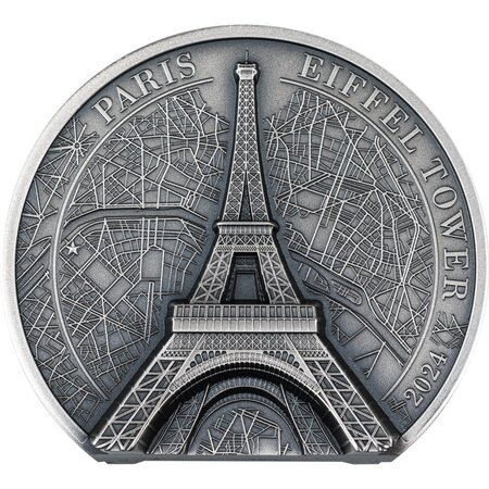 EIFFEL TOWER Historical Monuments 2 Once Argent Monnaie 10 Dollars Cook Islands 2024