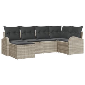 Set de 6 Pièces de Canapés de Jardin avec Coussins en Rattan Poly Gris Clair