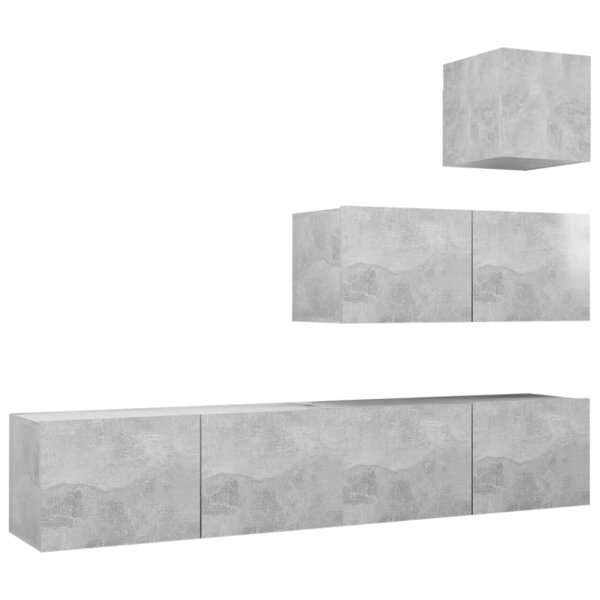 vidaXL Ensemble de meubles TV 4 Pièces Gris béton Bois d'ingénierie