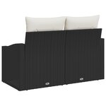 Canapé de jardin 2 places vidaXL avec coussins Noir en poly rotin